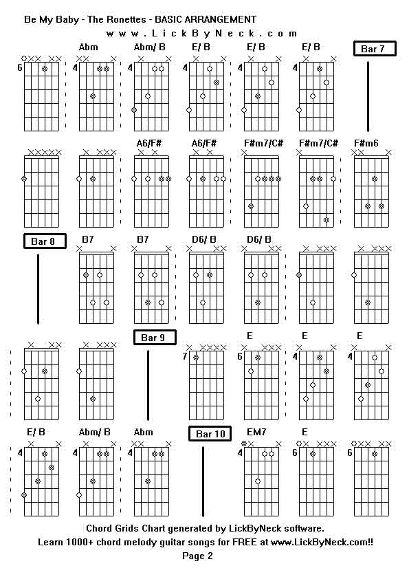 Chord Grids Chart of chord melody fingerstyle guitar song-Be My Baby - The Ronettes - BASIC ARRANGEMENT,generated by LickByNeck software.